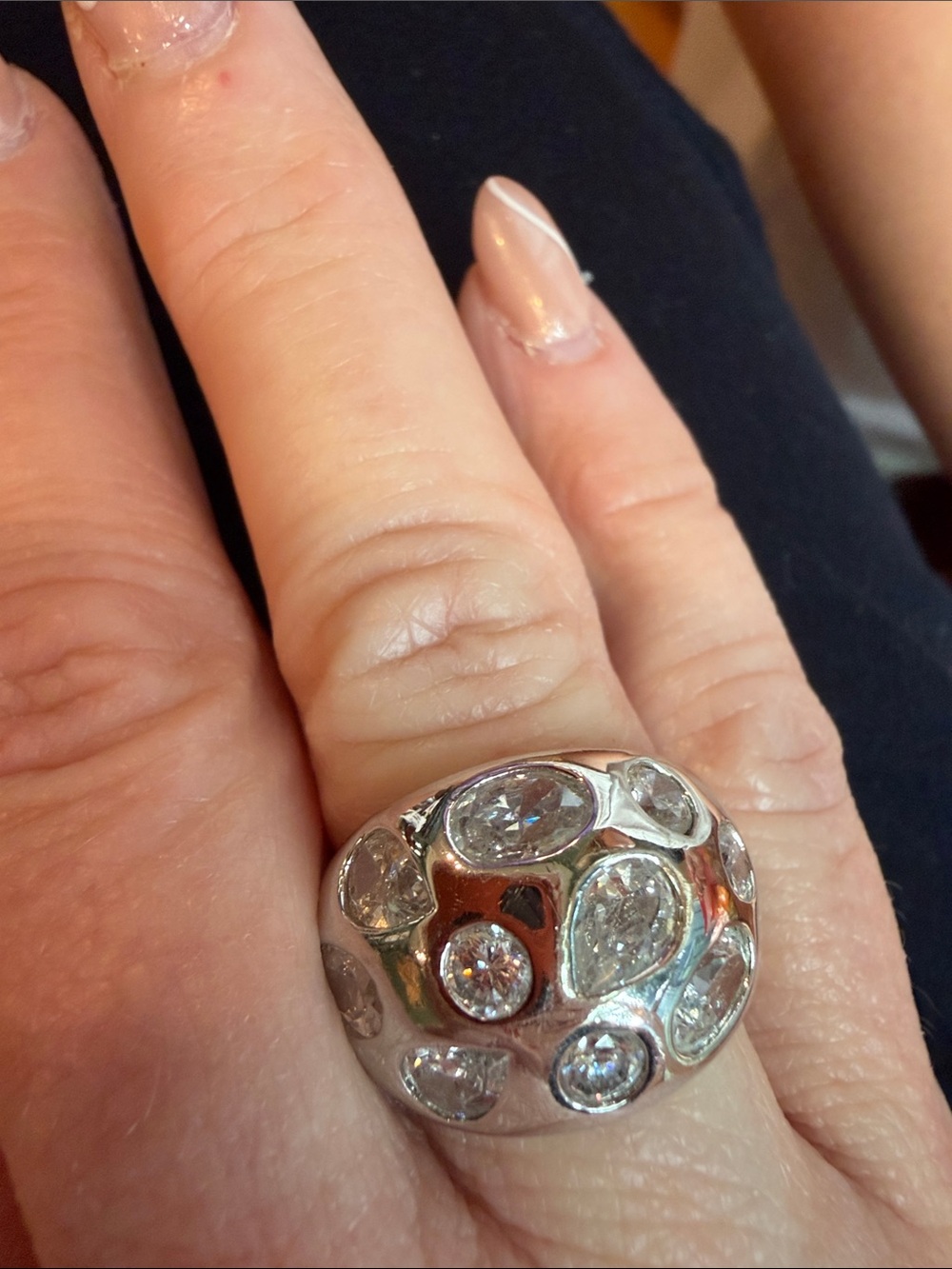 Silver Dome Ring with Clear Stones - Women's Fashion Ring size 7